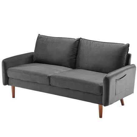 Homeroots Gray Contemporary Velvet Sofa with Side Pockets 473446