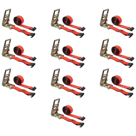 Mytee Products 3inx30ft Ratchet Tie-Down Strap w/Flat Hook for Flatbed Truck 15000lbs BS Red, 10PK RS330-Rx10