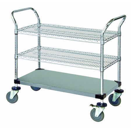 Quantum Storage Systems UTILITY CART 2 WIRE 1 SOLID SHELF STAINLESS WRSC-1830SS-3S
