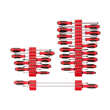 Tekton Phillips and Slotted Screwdriver Set w/Red Modular Organizers - 4-18in Shanks, 26pc (#0-#4, 3-14mm) DWZ90119