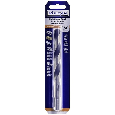 Vulcan Jobber Drill Bit, 1/2 in Dia, 6 in OAL, 3-Flat, Reduced Shank 289671OR