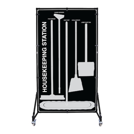 5S Supplies Housekeeping Shadow Board Broom Station V9, Black / Gray, Kit + Stand HSB-V9-BLACK/GRAY-KIT-STAND