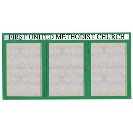 Aarco Illuminated Outdoor Enclosed Bulletin Board w/ Al Frame Header, Powder Coated Green, 48''Hx96''W ODCC4896-3RHIG
