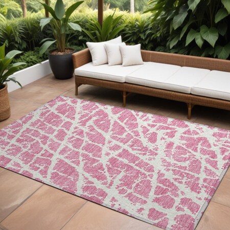 Homeroots 8' X 10' Pink and Ivory Abstract Washable Non Skid Indoor Outdoor Area Rug 559304