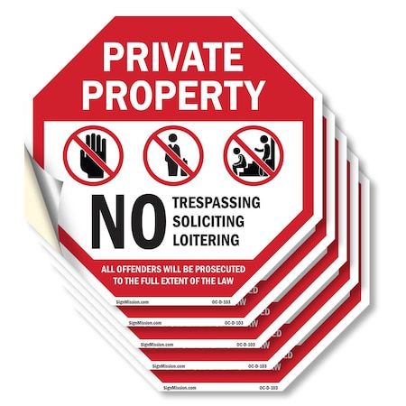Signmission Private Property No Trespassing Sol, 6 inch X 6 inch, Vinyl Decal, 5PK OC-D-5PACK-6-103