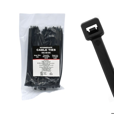 Cable Ties Unlimited Cable Tie, 5.5 in L, 40 lb Strength, 1.1 in Max Bundle Dia, Nylon 6/6, UV Resistant, Black, 100PK I55-40-0C