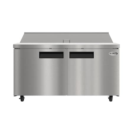 Koolmore 60 in. Commercial 2 Door Refrigerated Sandwich Prep Table, 16 Pan Capacity, 18.4  Cu. Ft. of Storage KM-PTR60-2D