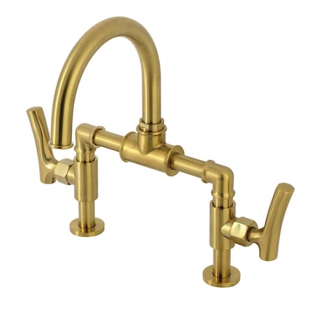Kingston Brass Bridge Bathroom Faucet with Brass Pop-Up, Brushed Brass KS2177TKL