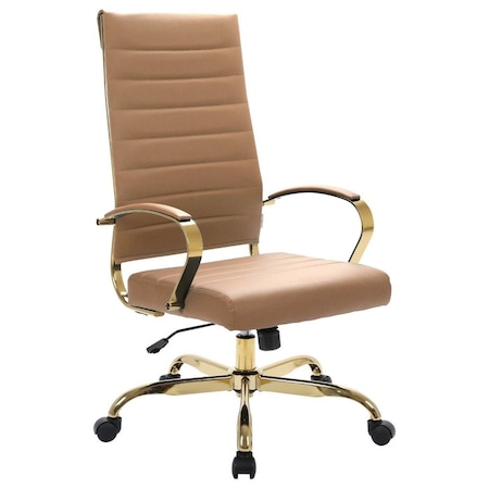 Leisuremod Benmar High-Back Leather Office Chair with Gold Frame, Light Brown BOTG19LBRL