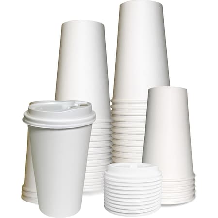 Ecoquality 20oz White Hot Drink Coffee Cups with White Dome Lids - For Coffee Shops, and Latte, 75PK EQ20WHTPCWDL-75