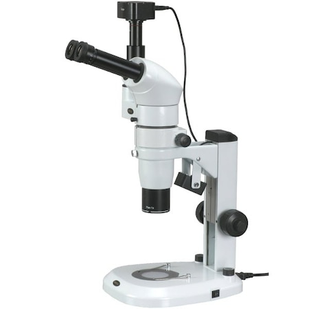 Amscope PM240 Zoom Trinocular Stereo Microscope 8X-80X on Track Stand w/Common Main ObjectiveCMO and 5MP PM240T-5MA