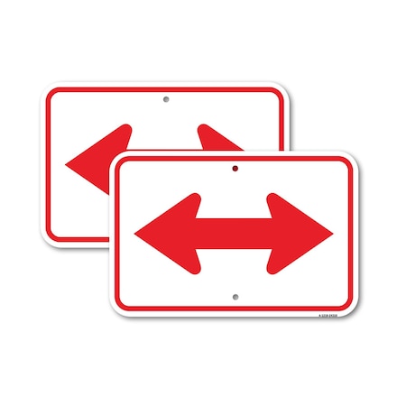 Signmission Bidirectional Arrow Red, 12'' X 18'' 2 Signs, Heavy Gauge Aluminum, 2PK A-1218-2PACK-24310