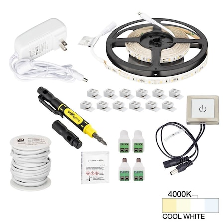 Task Lighting 16 Ft., 120 Lumens/Ft. 12 V Accent Output Tch Dimmer Switch Tape Light Kit, Sgl-Wht, Cool Wht 4000K L-RTDK-16-40