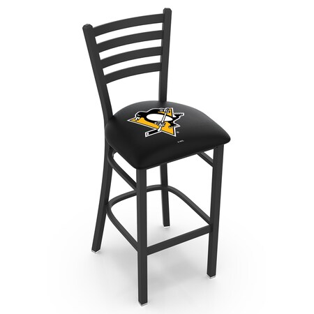 Holland Bar Stool Co 25" Blk Wrinkle Pittsburgh Penguins Station Counter Stool, Ladder Back L00425PitPen