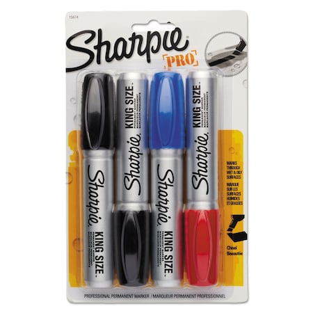 Sharpie King Size Permanent Marker, Broad Chisel Tip, Assorted Colors, 4PK 15674PP/2178479