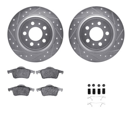 Dynamic Friction Co DFC Rotors-Drilled & Slotted-Silver w/ EURO 5000 Ceramic Brake Pads Incl Hdw 7612-27029