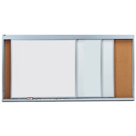 Aarco Horizontal Sliding Unit, w/ 3 Tracks, Green Porcelain Chalkboard Panel, 48''Hx96''W HSU48-3C