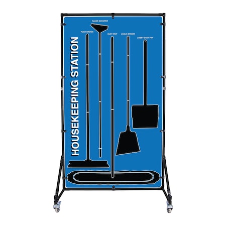 5S Supplies Housekeeping Shadow Board Broom Station V9, Blue, Broom + Stand HSB-V9-BLUE-BO-STAND