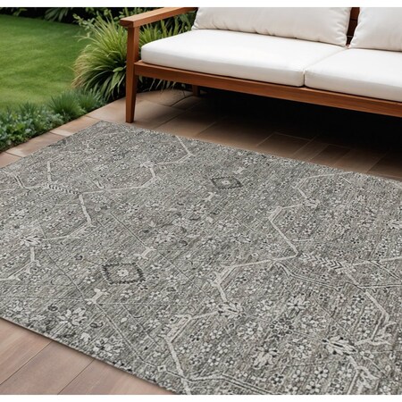 Homeroots 9' X 12' Pewter Floral Washable Indoor Outdoor Area Rug 607354