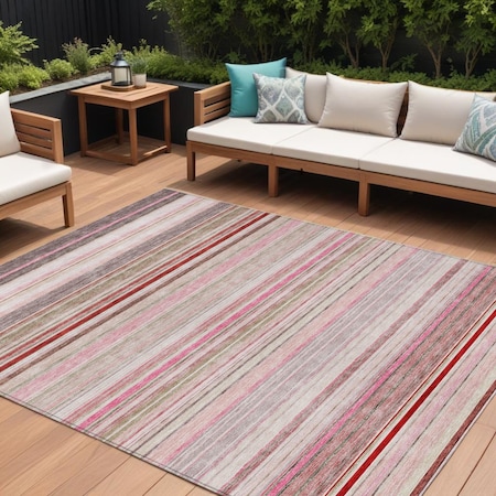 Homeroots 10' X 14' Pink Blush And Burgundy Striped Washable Indoor Outdoor Area Rug 614826