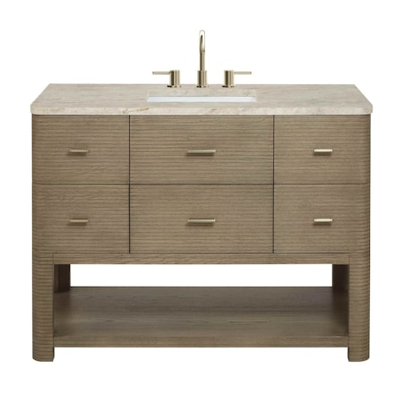James Martin Vanities Lucian 48" Single Vanity, Pebble Oak, w/ 3 CM Tajnar Eclos Widespread Top D704-V48-PBO-WTJR