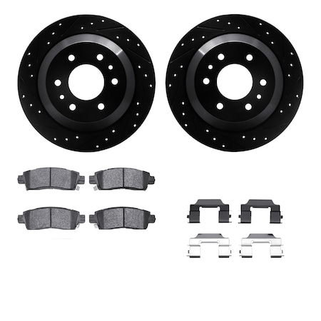Dynamic Friction Co DFC Brake Rotor - Dimpled & Slotted - Black w/5000 Brake Pads & HW Kit 8512-48048