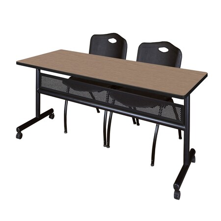 Regency Kobe Flip-Top Privacy Nesting Table W/ 2 M Stack Chairs, 72 in W, 24 in L, Noble Oak MKFTM7224NO47BK