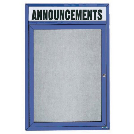 Aarco Outdoor Enclosed Bulletin Board w/ Al Frame Header, Powder Coated Blue, 24''Hx18''W ODCC2418RHB