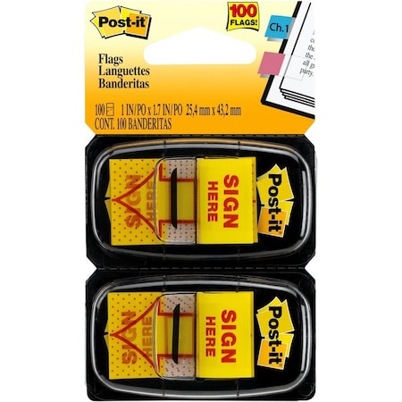 Post-It Sticky Flags, Sign Here, 1x1-3/4 In, YW, PK2 680-SH2