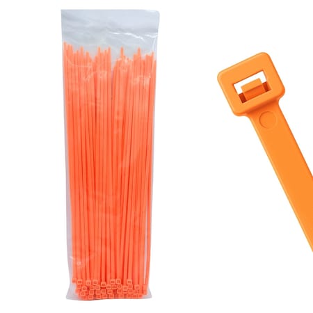 Cable Ties Unlimited Cable Tie, 14 in L, 120 lb Strength, 4 in Max Bundle Dia, Nylon 6/6, Fluorescent Orange 100PK C14-120-Flo Orange