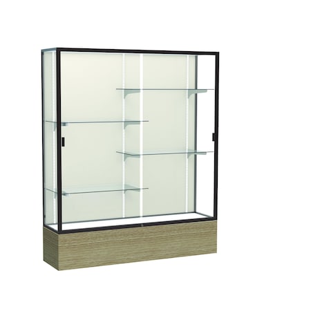 Ghent 72''H x 60''W x 16''D Reliant Driftwood Oak Display Case w/ Fabric Back & Dark Bronze Frame 2075PB-BZ-DK
