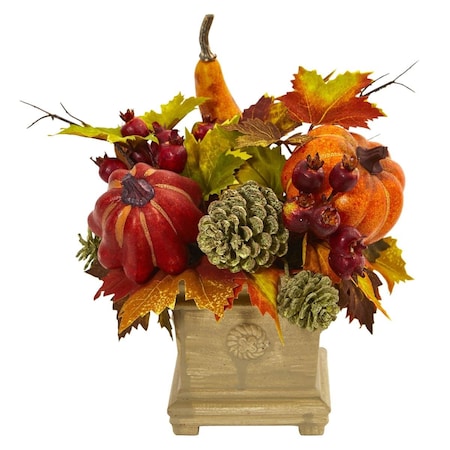 Nearly Natural Pumpkin, Gourd, Berry and Maple Leaf Artificial Arrangement 4162
