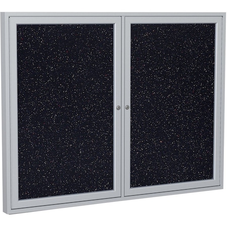 Ghent Enclosed Bulletin Board, 2 Door, 60"W x 36"H, Confetti Recycled Rubber/Silver Frame PA23660TR-CF