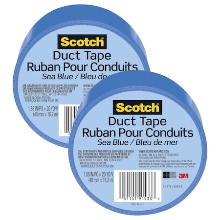 Scotch Duct Tape for Artists, 1.88 in x 20 yd (48 mm x 18.2 m), Sea Blue, 2PK 920-BLU-C