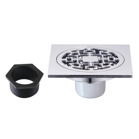 Kingston Brass 4" Brass Square Grid Shower Drain with Flange, Polished Chrome BSF4272C