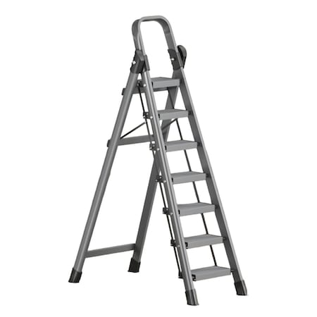 Wrightmaster 6.3 ft. 7-Step Steel Step Ladder, 10 ft. Reach w/Non-Marring Feet 300 lb. Capacity ZoroQHL7BT
