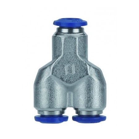 Usa Industrials Push to Connect Tube Fitting, Nickel Plated Brass w/ Plastic Release Ring, Union Wye, 3/8in Tube OD ZUSA-TF-PTC-NPBR-498