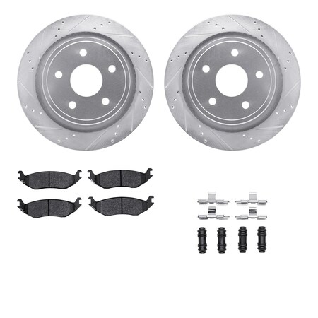Dynamic Friction Co DFC Brake Rotor - Drilled & Slotted - Silver- Heavy Duty Brake Pad includes Hardware 7412-40011