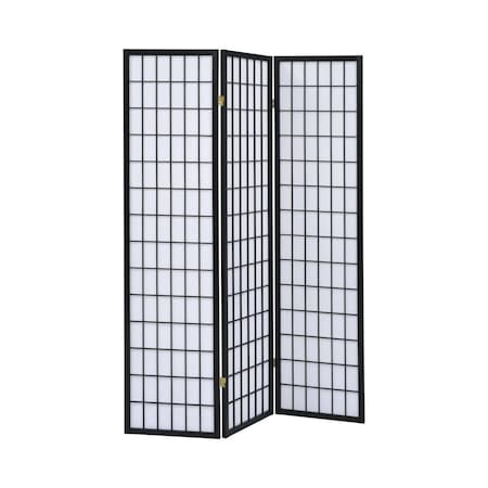 Benjara 3 Panel Screen with Grid Design Wooden Frame, Black BM242730