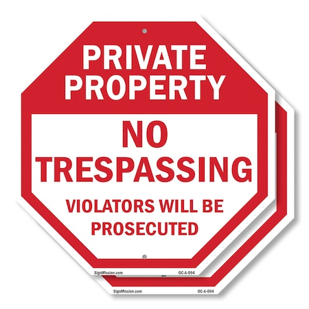Signmission Private Property No Trespassing Vio, 10 inch X 10 inch, Aluminum Metal Signs, 2PK OC-A-2PACK-10-94