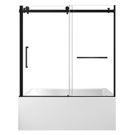 Kingston Brass 60" Acrylic Anti-Skid Alcove Right-Hand Drain Tub with Left Sliding Tub Door, White/Matte Black KVTAP6031R22T0