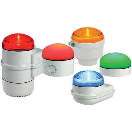 Federal Signal Warning Light, Red, 3 29/32 in Lens Dia., 1 43/64 in Height, Polycarbonate Lens, Wire, LED SLM300R