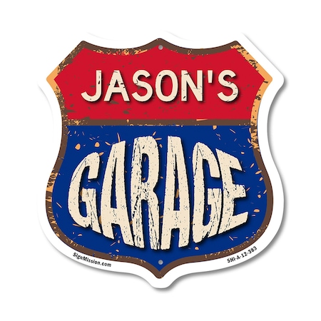 Signmission Jason's Garage, 12 Inch X 12 Inch, Aluminum Metal Sign SHI-A-12-383-JASON