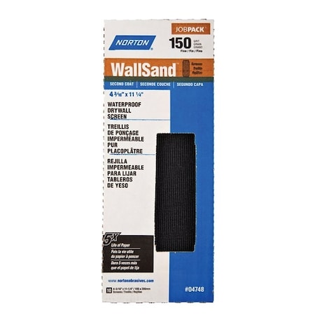 Norton Co WallSand 4748 Sandscreen, 1114 in L, 4316 in W, 150 Grit, Fine, Silicon Carbide Abrasive 21764