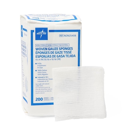 Medline Woven Nonsterile Gauze Sponges, 8 Ply, 4in x 4in, 200PK NON25408H