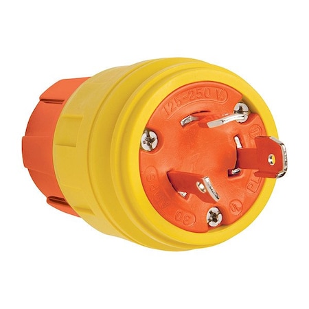 Pass & Seymour Locking Plug, 30 A, 120/208V AC, Three Phase, 4 Pole, Screw Terminals, Yellow 28W09AM