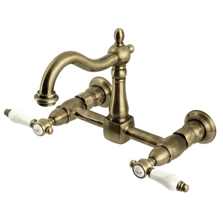Kingston Brass Two-Handle Wall Mount Bridge Kitchen Faucet, Antique Brass KS1263BPL
