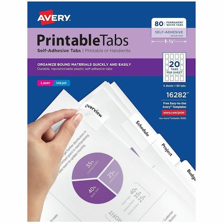 Avery Dennison Printable Tabs, 1-3/4", White, PK80 16282