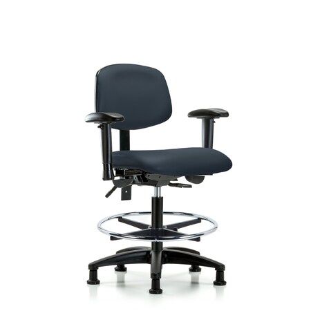 Blue Ridge Ergonomics Chair, Vinyl, Med Bench, AA CF Glides, Nav, 6-Way Adjustable, 22" to 29" Height, Imperial Blue BR-VMBCH-RG-T0-A1-CF-RG-8582