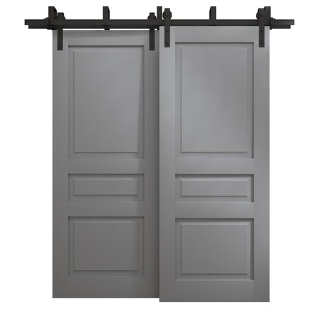 Sartodoors Sliding Closet Barn Bypass Doors 60 x 84 inches, Ego 5012 Painted Grey Oak, Modern 6.6ft Rails Har EGO5012BBB-SEK-6084
